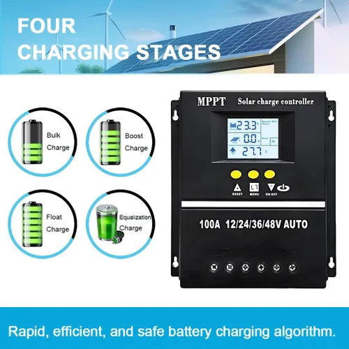 Vista 5 de Controlador de carga solar MPPT de 60 A 12 V 24 V 36 V 48 V Pantalla LCD Regulador inteligente de batería Entrada máxima de 100 V USB dual