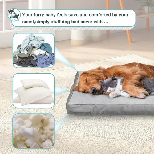 Vista 6 de Explore Land Funda Impermeable para Cama de Perro Lavable a Máquina Funda de Repuesto Esponjosa para Cama de Perro para Gato, 20Lx15Wx3H pulgadas