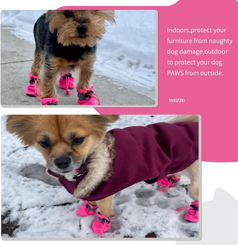 Vista 6 de Zapatos para Perros Botas para Perros y Protector de Patas, Suela Antideslizante Botines de Invierno para Perros con Correas Reflectantes para A-Rosa