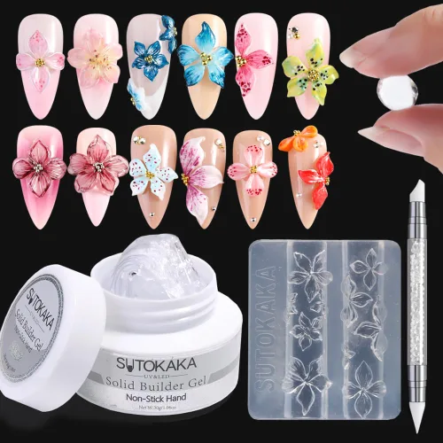Vista 12 de SUTOKAKA Gel constructor sólido para uñas, 1.06 oz transparente, no pegajoso, escultura 3D, modelado, tallado, gel duro, pegamento de extensión