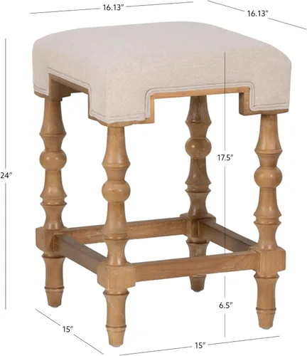 Vista 3 de Linon Home Decor Banks - Taburete de mostrador sin respaldo de lino neutro y marrón