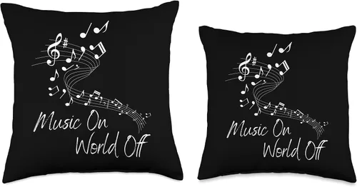 Vista 3 de Music On World Off Notas Musicales Para Músicos Throw Pillow