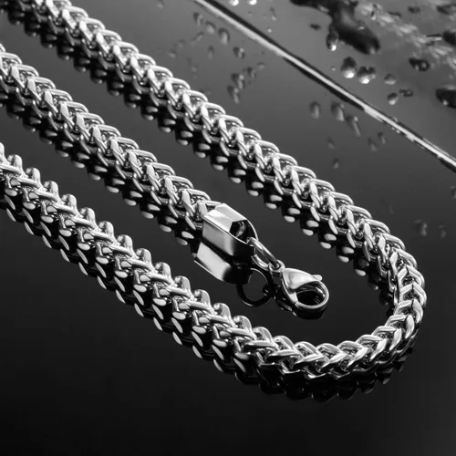 Vista 3 de Collar de cadena de 0.236in de ancho para hombres, mujeres, niños y niñas, de acero inoxidable, cadena de eslabones cubanos resistentes al agua