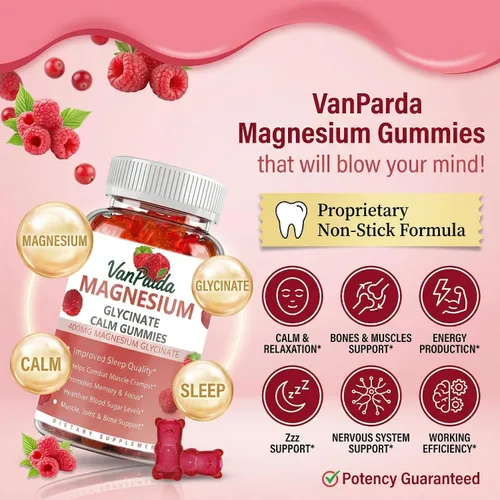 Vista 8 de Glicinato de magnesio 400 mg Gomitas, complejo de magnesio de alta absorción para mujeres, niños, adultos, ayuda para dormir, calma, relajación