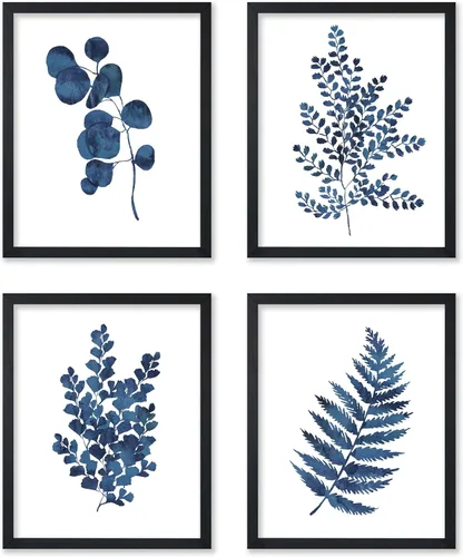 Vista 22 de Poster Master Póster botánico vintage de 3 piezas, estampado floral retro, regalo para artistas, amigos, flores de acuarela, brillante, azul