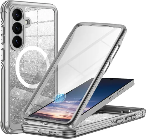 Vista 36 de Funda para Galaxy A16 5G, compatible con MagSafe, funda magnética con purpurina integrada con protector de pantalla de vidrio templado 9H, funda