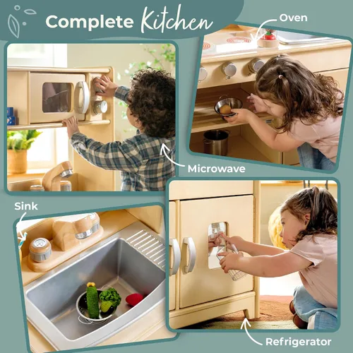 Vista 7 de Guidecraft EdQ - Juego de cocina todo en uno para niños, color natural: cocina dramática de madera para niños pequeños con estufa, microondas