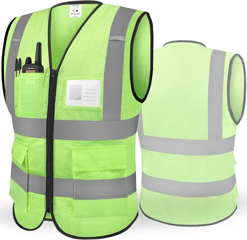 Vista 32 de TICONN Chaleco de seguridad reflectante de alta visibilidad Clase II de malla para mujeres y hombres Cumple con los estándares ANSI