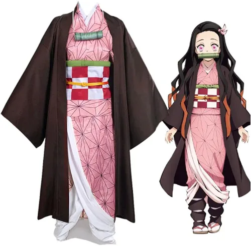 Vista 2 de Kamado Cosplay traje Kimono traje traje traje traje de traje con pendiente de bambú para mujer