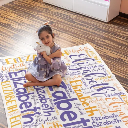 Vista 4 de Manta de bebé personalizada para niños con nombres artísticos de palabras, 30 x 40 pulgadas, 12 colores y 9 fuentes, mantas personalizadas para niños