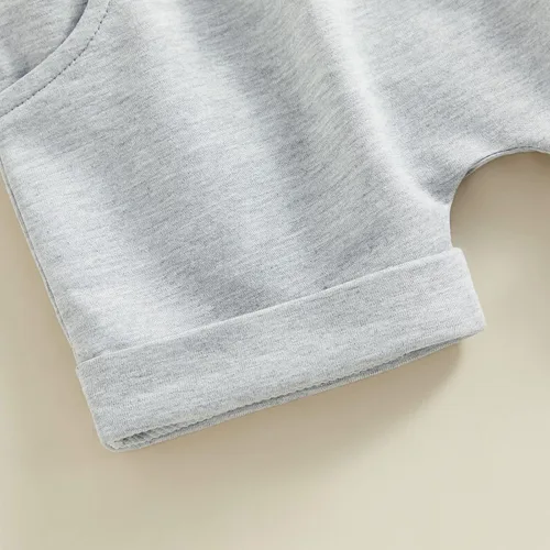 Vista 7 de Conjunto de ropa para niños pequeños, con estampado de Little Dude y pantalones cortos casuales con cordón para el verano