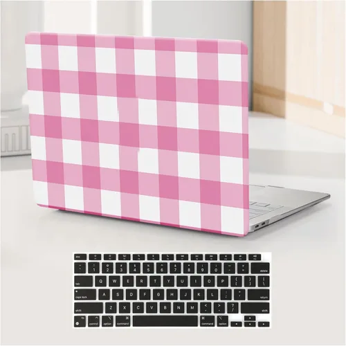 Vista 14 de Funda compatible con MacBook Air de 13 pulgadas (versión 2010-2017). Modelos: A1466 / A1369, funda rígida de piel crema texturizada a cuadros, sin