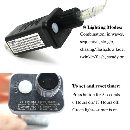 Vista 5 de Transformador LED de 8 modos de luz LED de 12 V, fuente de alimentación de clase 2, transformador de bajo voltaje, adaptador de enchufe de EE. UU.