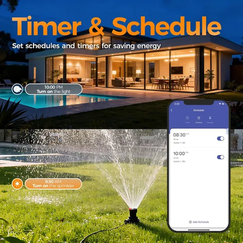 Vista 4 de Enchufe Inteligente para Exteriores Impermeable, TESSAN Enchufe WiFi Inteligente Compatible con Alexa, Google Assistant, Regleta de Alimentación