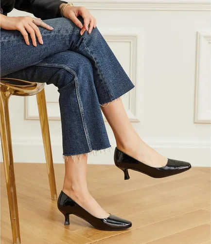 Vista 7 de Trary Zapatos de tacón de gatito para mujer, zapatos de vestir clásicos con punta cuadrada, zapatos casuales de tacón bajo cerrado para mujer oficina