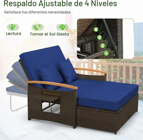 Vista 4 de Tangkula - Sofá biplaza de mimbre para patio, sofá biplaza de mimbre para Azul marino