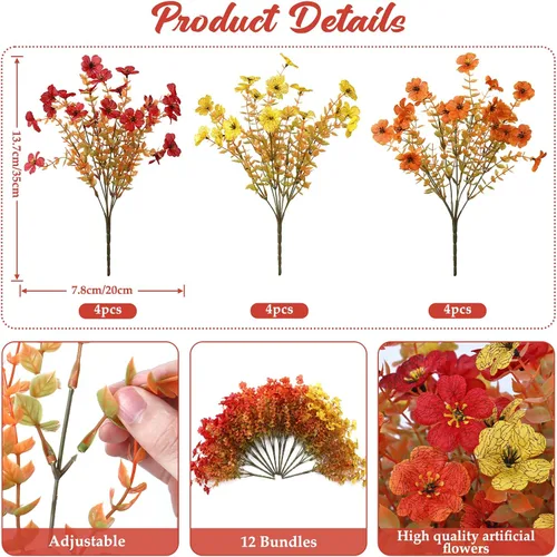 Vista 2 de Flores de otoño artificiales para decoración, flores de otoño