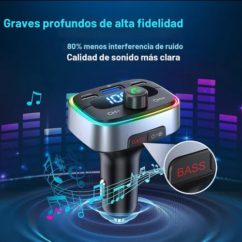 Vista 2 de Adaptador Bluetooth 5.4 de 60 W de carga USB Bluetooth adaptador para coche, radio transmisor FM inalámbrico, llamadas manos libres y receptor