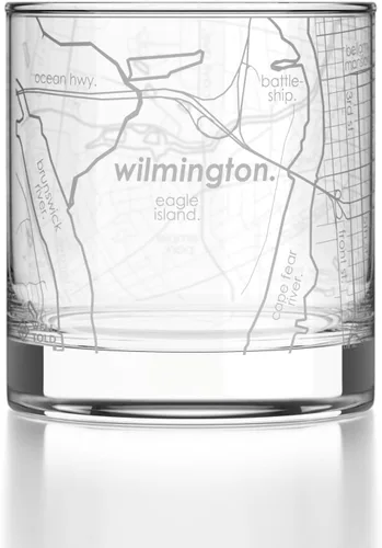 Vista 55 de Well Told Vaso de rocas grabado con mapa de Akron, Ohio, cristalería estilo antiguo (325ml, transparente) Vaso de bourbon grabado, regalos