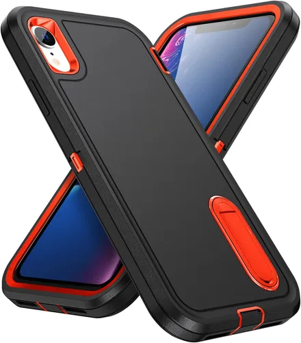 Vista 12 de IDweel Funda para iPhone XR, color negro para iPhone XR con soporte para hombres, protección resistente a prueba de golpes, antiarañazos, ajuste