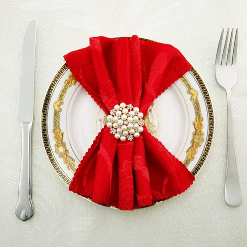 Vista 2 de Hotop 12 servilleteros dorados, perlas y flores, con diamantes de imitación, soportes redondos brillantes para bodas, fiestas, cenas, banquetes
