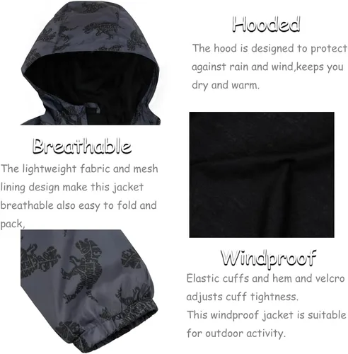 Vista 3 de SNOW DREAMS Chaquetas de lluvia para niños, chaqueta ligera de primavera, impermeable, rompevientos