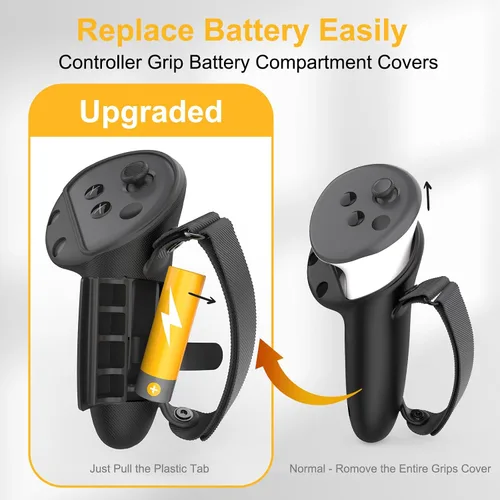 Vista 5 de Controller Grips Cover Compatible with MetaOculus Quest 3, Silicone VR Grip Cover Protector with Battery Opening Cover and Adjustable Knuckle Straps
