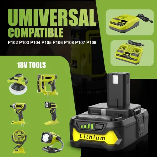Vista 2 de Powilling Paquete de 2 baterías P102 de 3.5Ah de repuesto para batería Ryobi de 18 V y cargador P119 compatible con batería Ryobi de 18 voltios P103