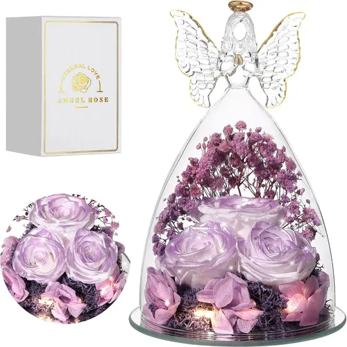 Vista 28 de Regalos de Rosas de Navidad para Mujeres Flor Real Preservada en Figuras de Ángel de Cristal Rosas para Entrega Prime Regalos de Cumpleaños