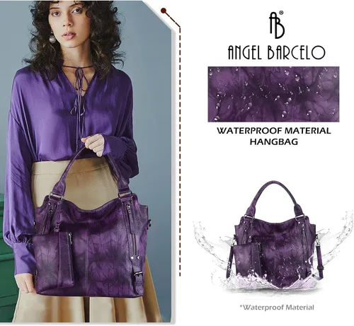 Vista 5 de Angel Barcelo - Bolsa de mano grande de piel suave con correa para el hombro para mujer