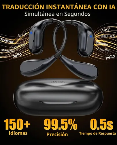 Vista 3 de iDiskk Auriculares Bluetooth de traducción AI en tiempo real para viajes
