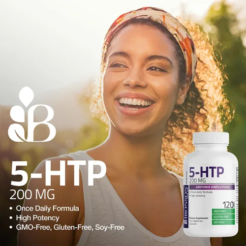 Vista 3 de Bronson 5-HTP 200mg (5-hidroxitriptófano) Griffonia Simplicifolia Sin OMG, 60 Cápsulas Vegetarianas