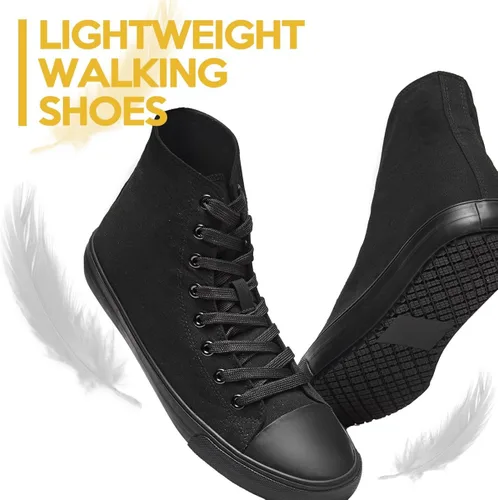 Vista 6 de Zapatos de trabajo de lona antideslizantes para hombres y mujeres, para servicio de comida, color negro, casual, zapatos de servicio de restaurante