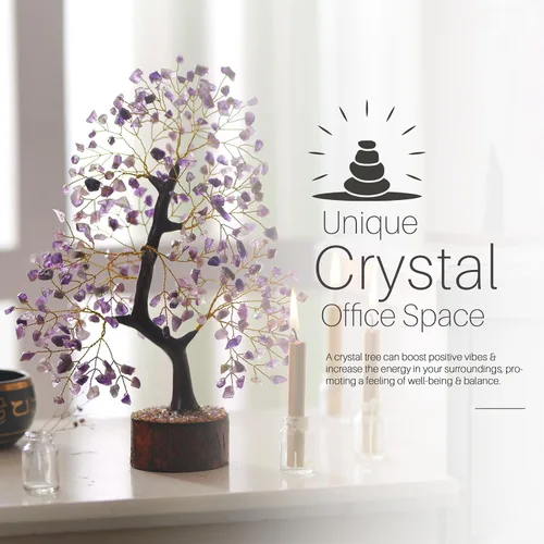 Vista 4 de Árbol de cristal de amatista YUVDIPR, piedras preciosas y cristales, decoración de escritorio de piedra de amatista, cristal sanador, árbol de gemas