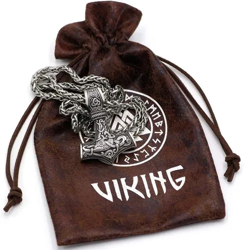Vista 5 de TTKP - Collar con colgante de martillo de Viking Norse Thor Mjolnir para hombre, escandinavo