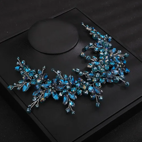 Vista 7 de Teyglen Diadema de cristal para el cabello de boda, con cuentas de diamantes de imitación rojos, hecha a mano, rojo, rosa, azul, negro, flores