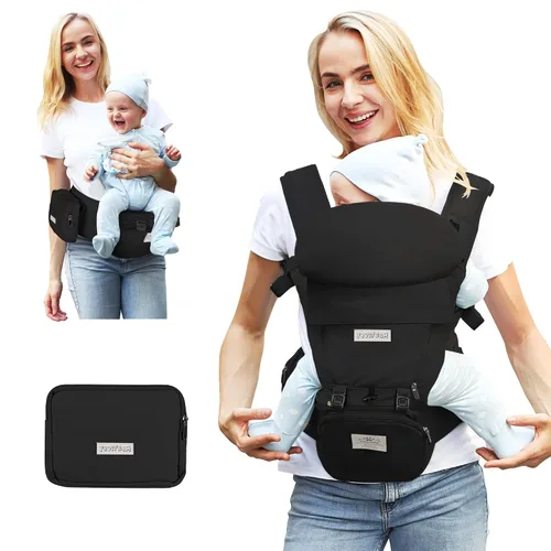 Vista 10 de FRUITEAM Portabebés 6 en 1 con taburete de cintura/asiento de cadera para lactancia materna, talla única - se adapta a recién nacidos, bebés y niños