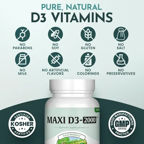 Vista 4 de Maxi Health Tabletas de vitamina D3 de 2000 UI – Apoyo inmunológico, salud ósea y función muscular – Suplemento de vitamina D de 2000 UI