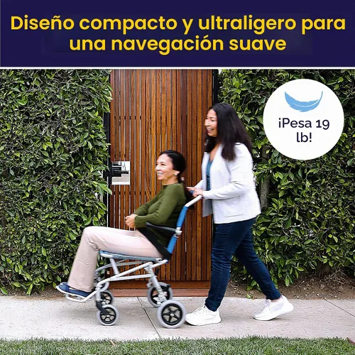 Vista 3 de Silla de ruedas plegable con bolsa de transporte Drive Medical, súper liviana, azul