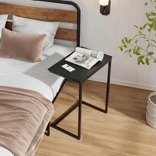Vista 5 de Tangkula C-Shaped End Table, Vintage Accent Couch Table with Heavy-Duty Metal Frame for Coffee/Snacks/Laptop, 26.5" Side Table for Bed, Sofa