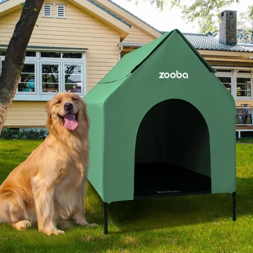 Vista 15 de Zooba Casa para perros 2 en 1 de 29 pulgadas para perros medianos, casa elevada para perros al aire libre e interior, refugio elevado para mascotas