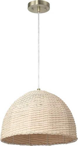 Vista 10 de Calypso - Lámpara de techo de cúpula de mimbre tejida a mano y de metal, teñida natural