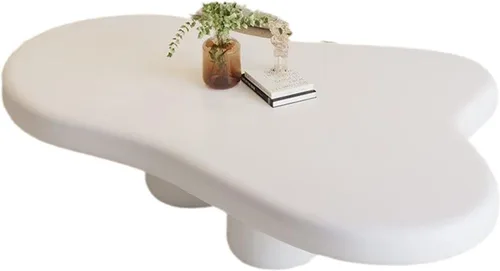 Vista 8 de Cloud - Mesa auxiliar moderna color blanco crema para sala de estar, bonita mesa auxiliar irregular para interiores con 4 patas