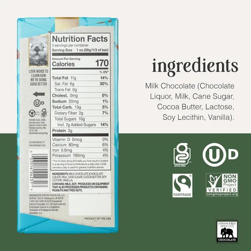 Vista 2 de Barra de chocolate con leche en peligro de extinción (48% de cacao)