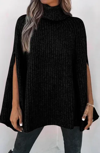 Vista 6 de KIRUNDO Suéter tipo poncho de cuello alto para mujer, para otoño e invierno 2024