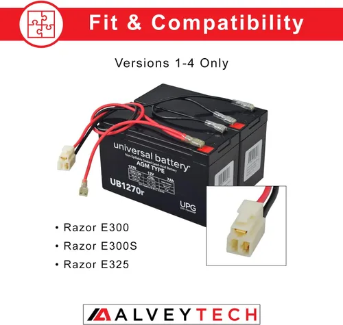 Vista 2 de AlveyTech Paquete de baterías prémium de 24 voltios para scooter eléctrico Razor E300 y E325 (rango estándar de 7 Ah, versiones 1-4), juego de 2
