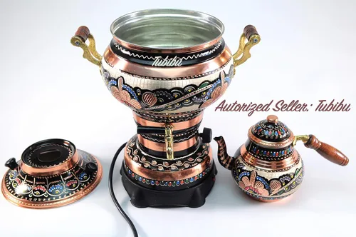 Vista 3 de Juego de tetera Samovar de cobre accionado eléctricamenteHecho a mano Samovar de cobre real (220 v)
