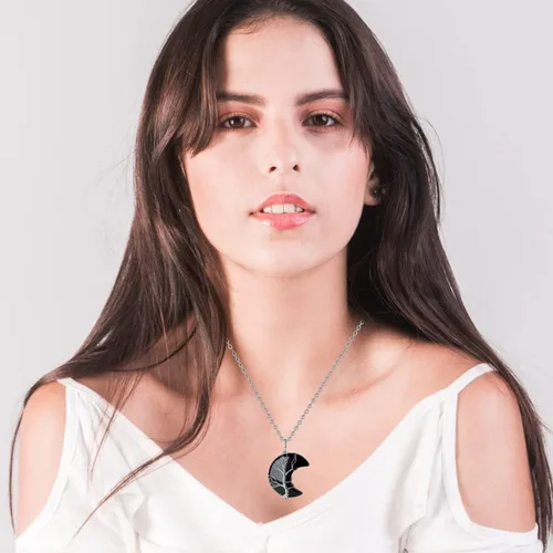 Vista 5 de MAIBAOTA Collar de cristal curativo, collar de luna creciente envuelta en alambre de árbol de vida, collar con colgante de piedra natural de reiki