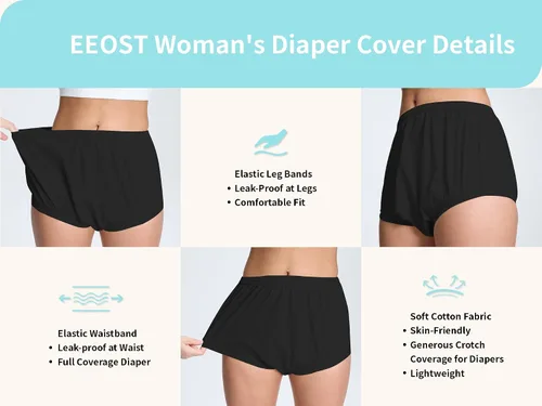 Vista 4 de Pantalones de plástico para mujer, pañales para adultos, pañales de tela impermeable, funda de pañal de goma a prueba de fugas, alternativa
