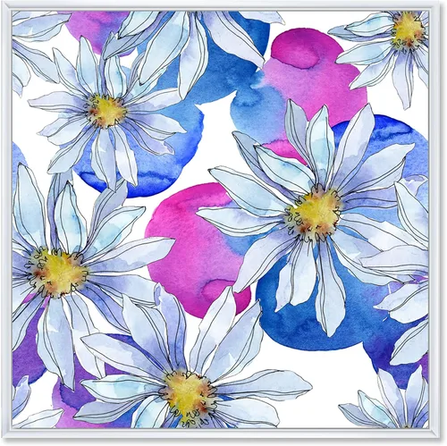 Vista 40 de DesignQ Lienzo enmarcado tradicional con flores silvestres azules con hojas verdes II